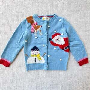 Mini Boden Blue Winter Holiday Cardigan Sweater GUC 2/3